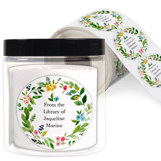 White Bud Wreath Library Round Stickers in a Jar